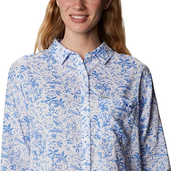 🆕Columbia Women's Slack Water Woven Long Sleeve Shirt, XXL-Harbor Blue Kona Pri - Picture 1 of 5